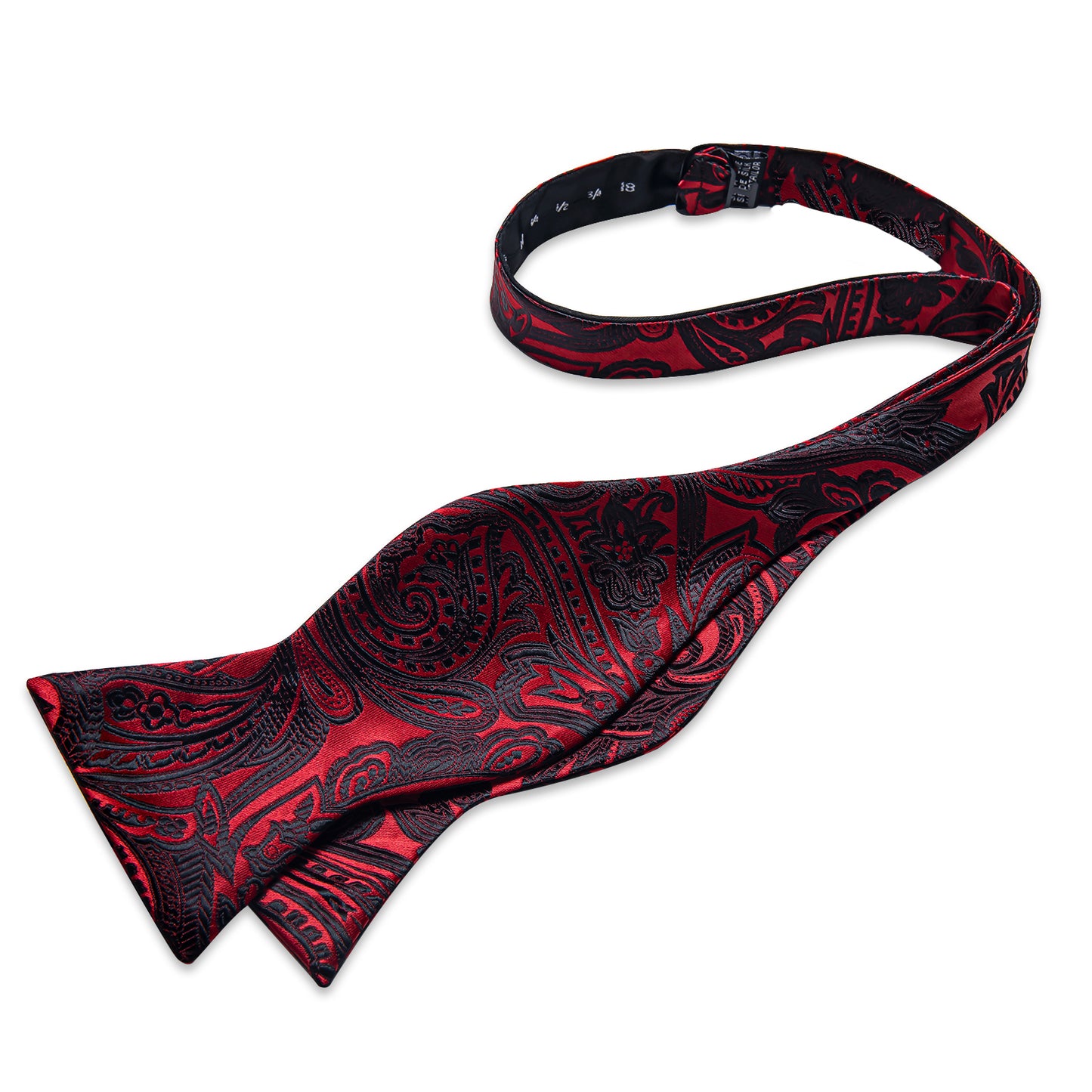 Red and Black Paisley Bowtie, Pocket Square and Cufflinks