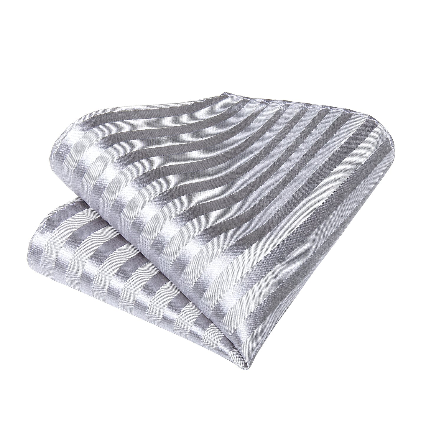 Silver Striped Necktie, Pocket Square and Cufflinks
