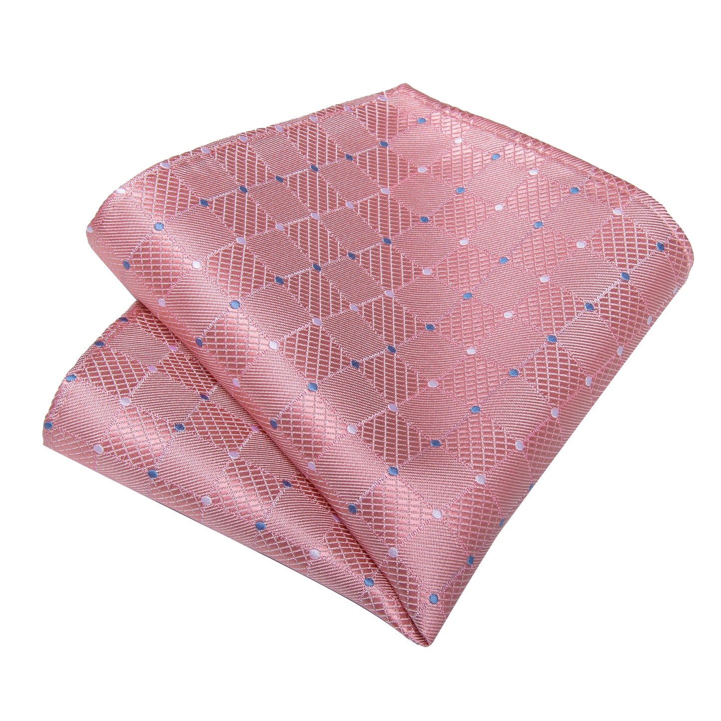 Pink with Blue and White Circles Necktie, Pocket Square and Cufflinks
