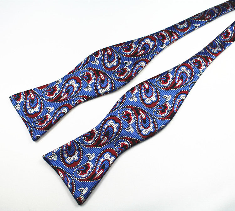 Royal Blue and Red Paisley Bow Tie with Pocket Square