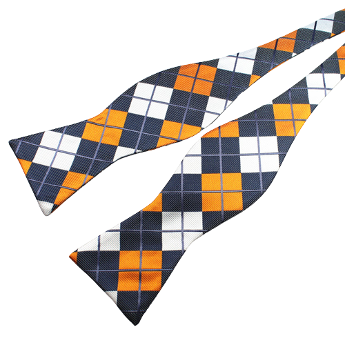 Grey White and Orange Silk Bow Tie with Pocket Square