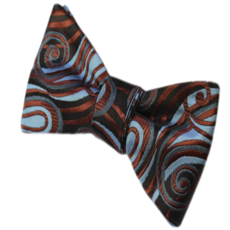 Brown and Blue Paisley Swirl Silk Bow Tie