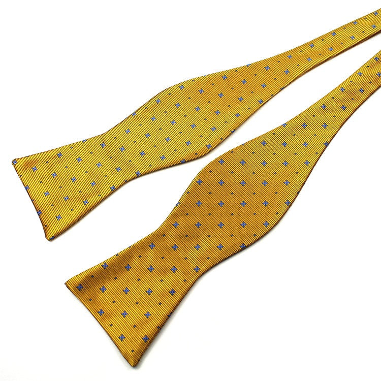 Gold and Blue dot Silk Bow Tie