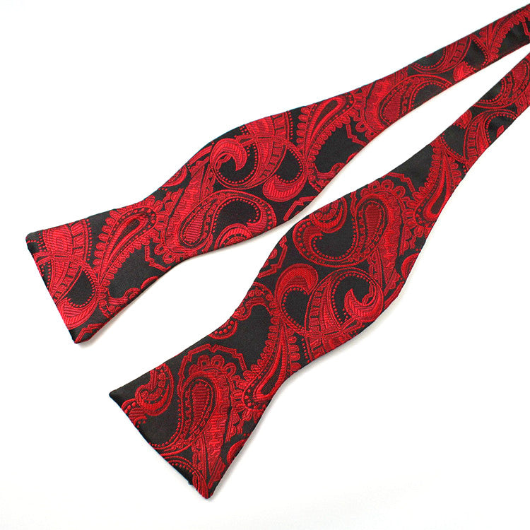 Burgundy and Black Paisley Silk Bow Tie