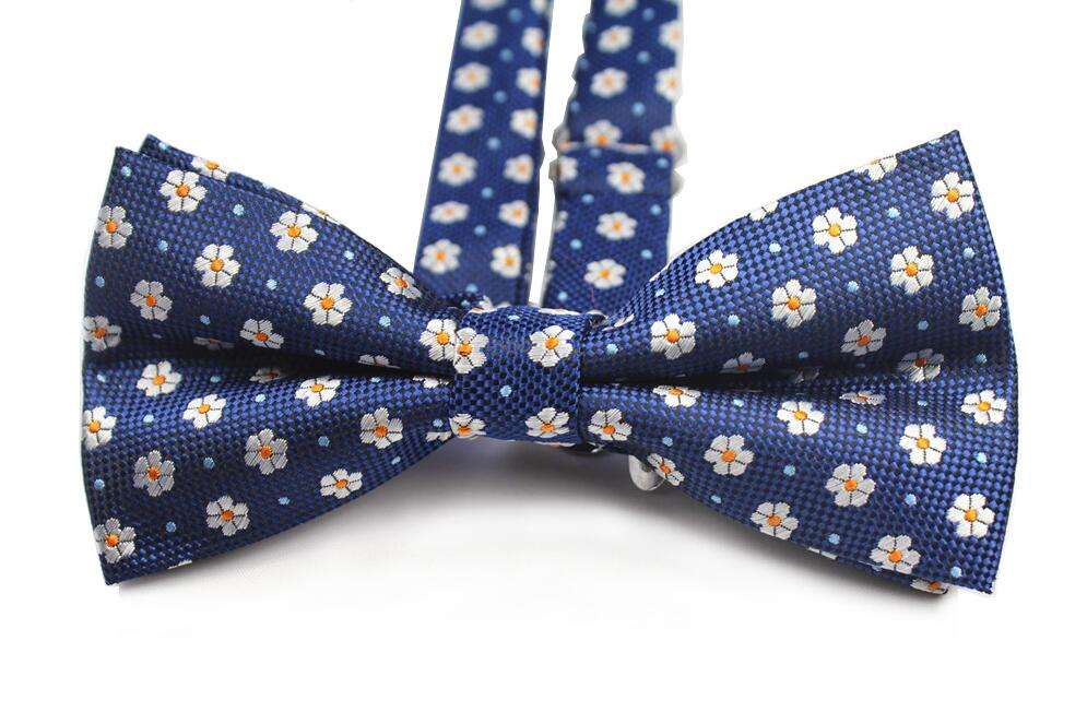 Dark Blue with White Flower Bowtie