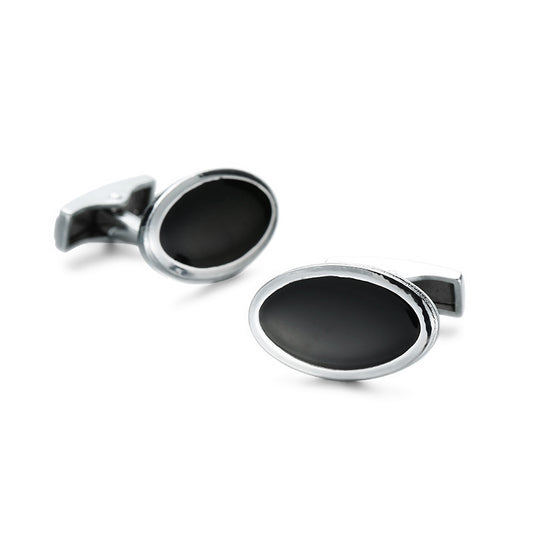 Oval Black and Silver Cufflinks
