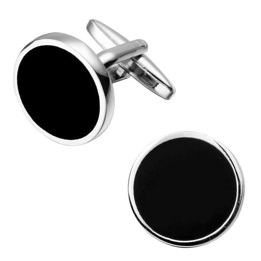 Black and Silver Round Cufflinks
