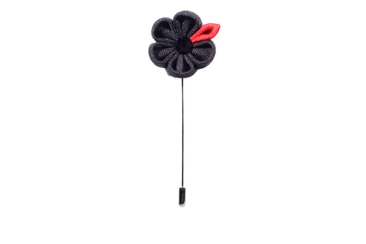 Black Flower Red Petal Lapel Pin