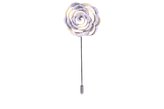 Grey and White Felt Flower Lapel Pin