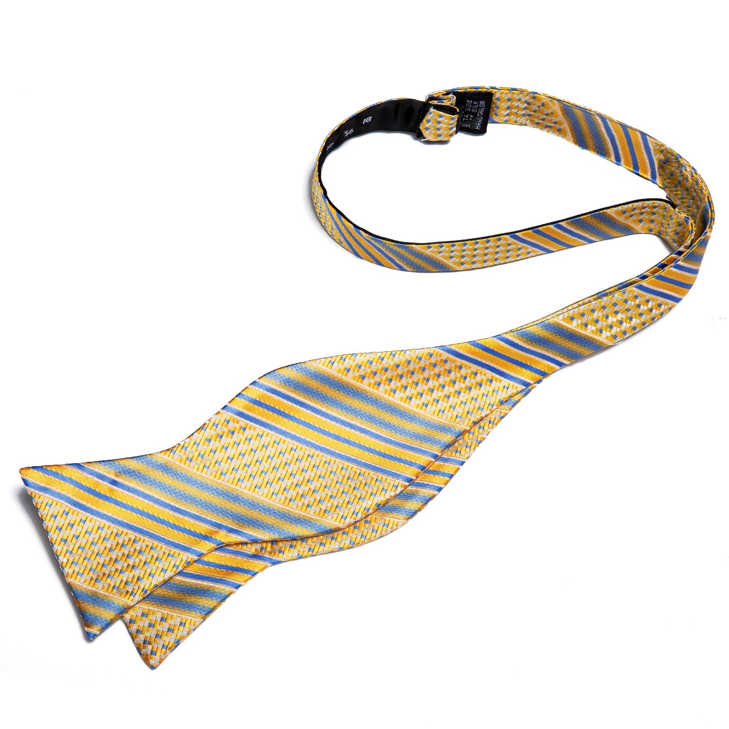 Yellow, Gold and Blue Pattern Bowtie, Pocket Square and Cufflinks