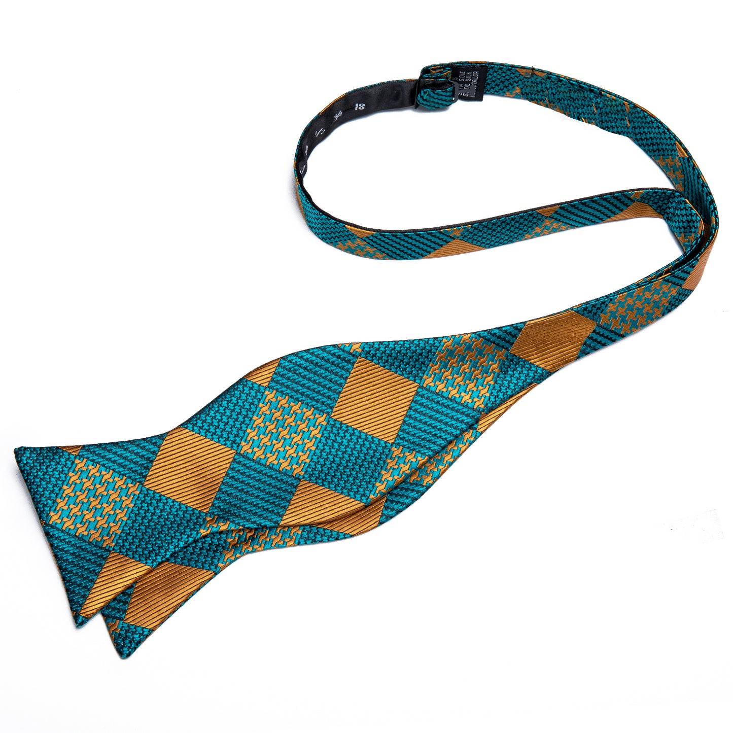 Teal and Gold Pattern Bowtie, Pocket Square and Cufflinks