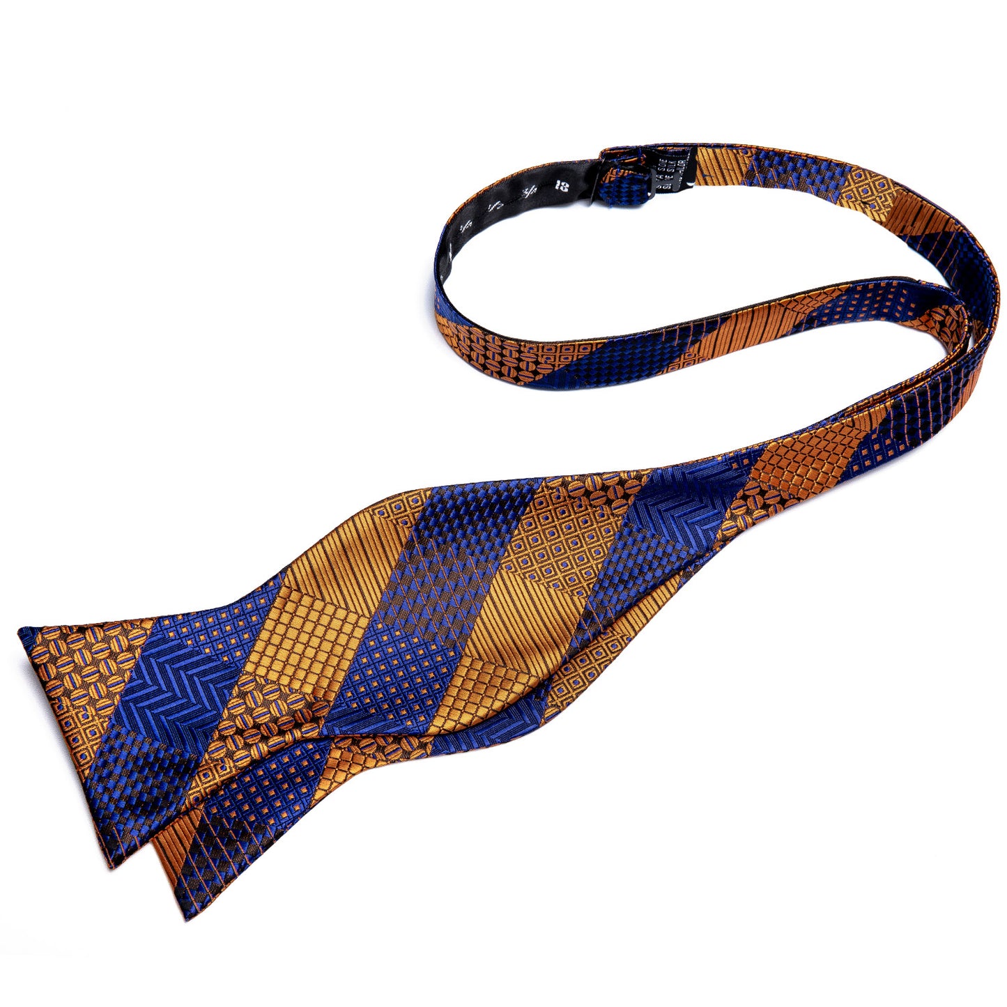 Royal Blue and Gold Pattern Bowtie, Pocket Square and Cufflinks