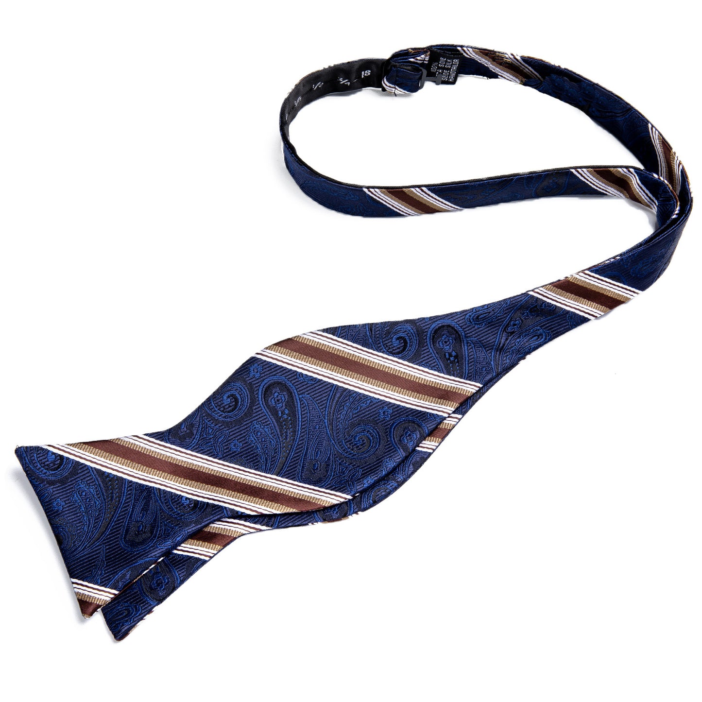 Dark Blue Paisley and Gold Stripe Bowtie, Pocket Square and Cufflinks