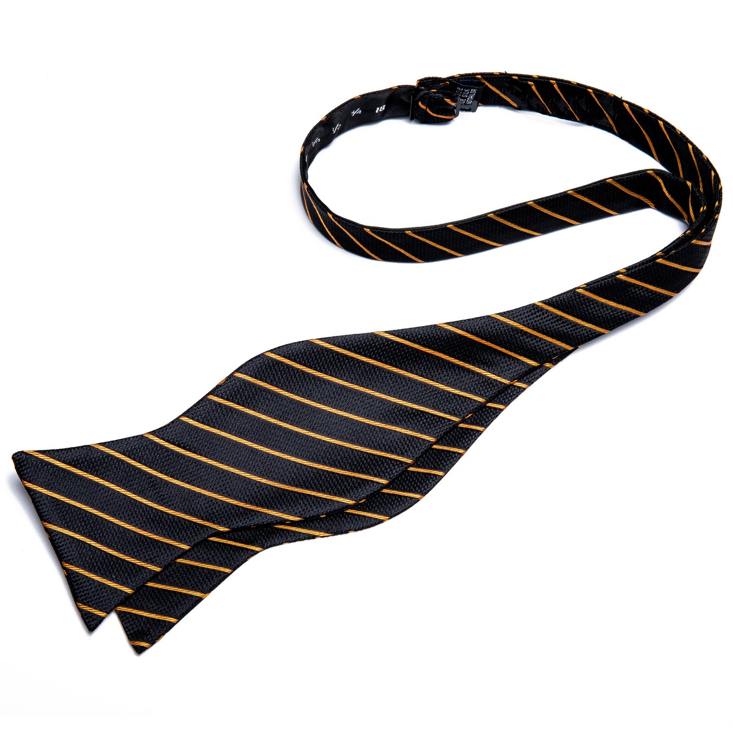 Black, Gold Stripe Bowtie, Pocket Square and Cufflinks