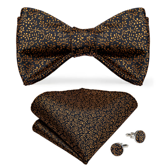 Black and Gold Speckle Bowtie, Pocket Square and Cufflinks