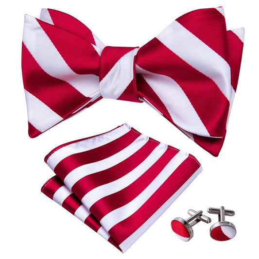 Red and White Stripe Bowtie, Pocket Square and Cufflinks