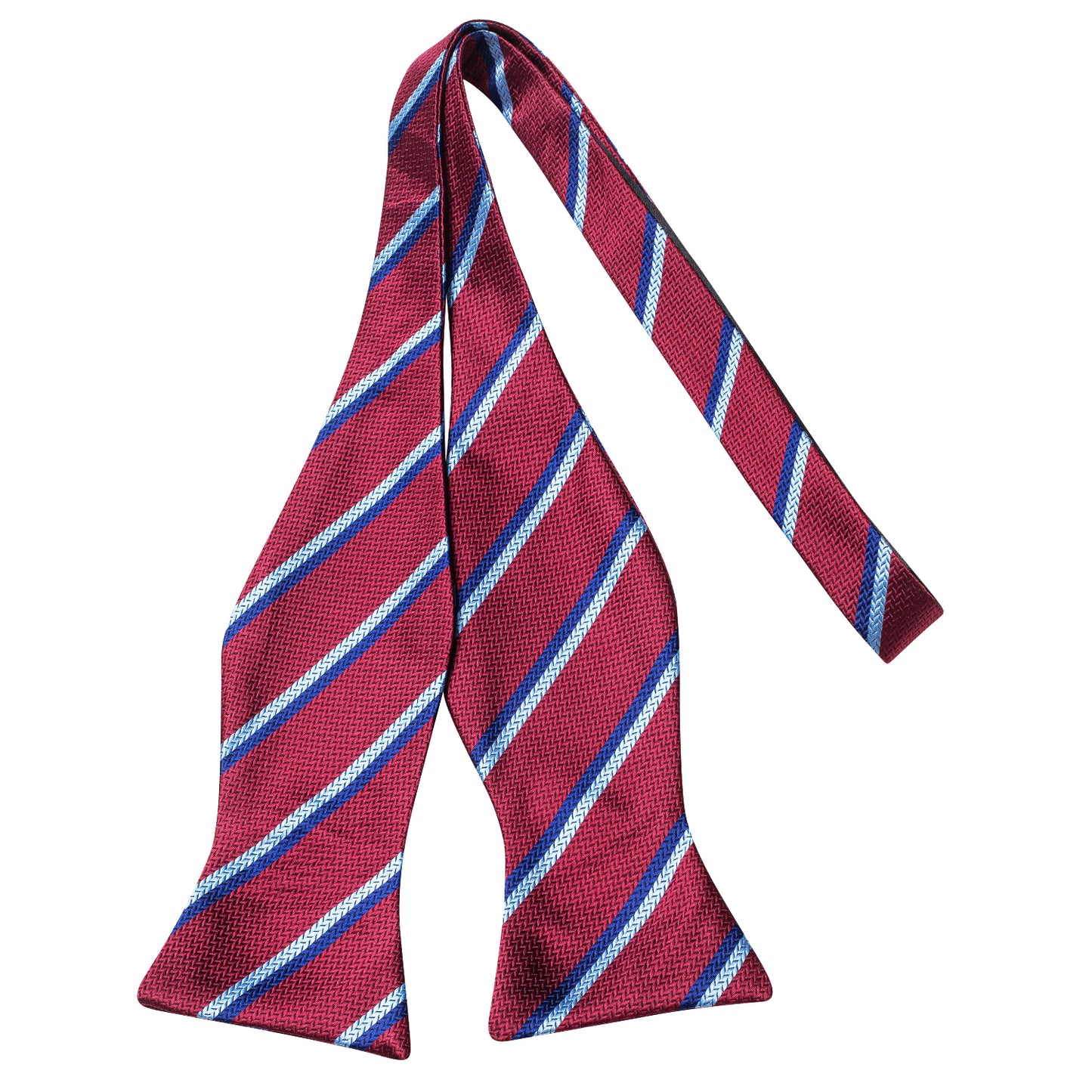 Red, Blue Striped Bowtie, Pocket Square and Cufflinks