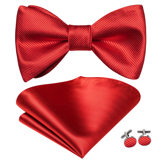 Solid Red Bowtie, Pocket Square and Cufflinks