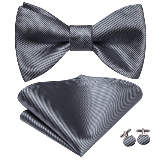 Dark Grey Bowtie, Pocket Square and Cufflinks