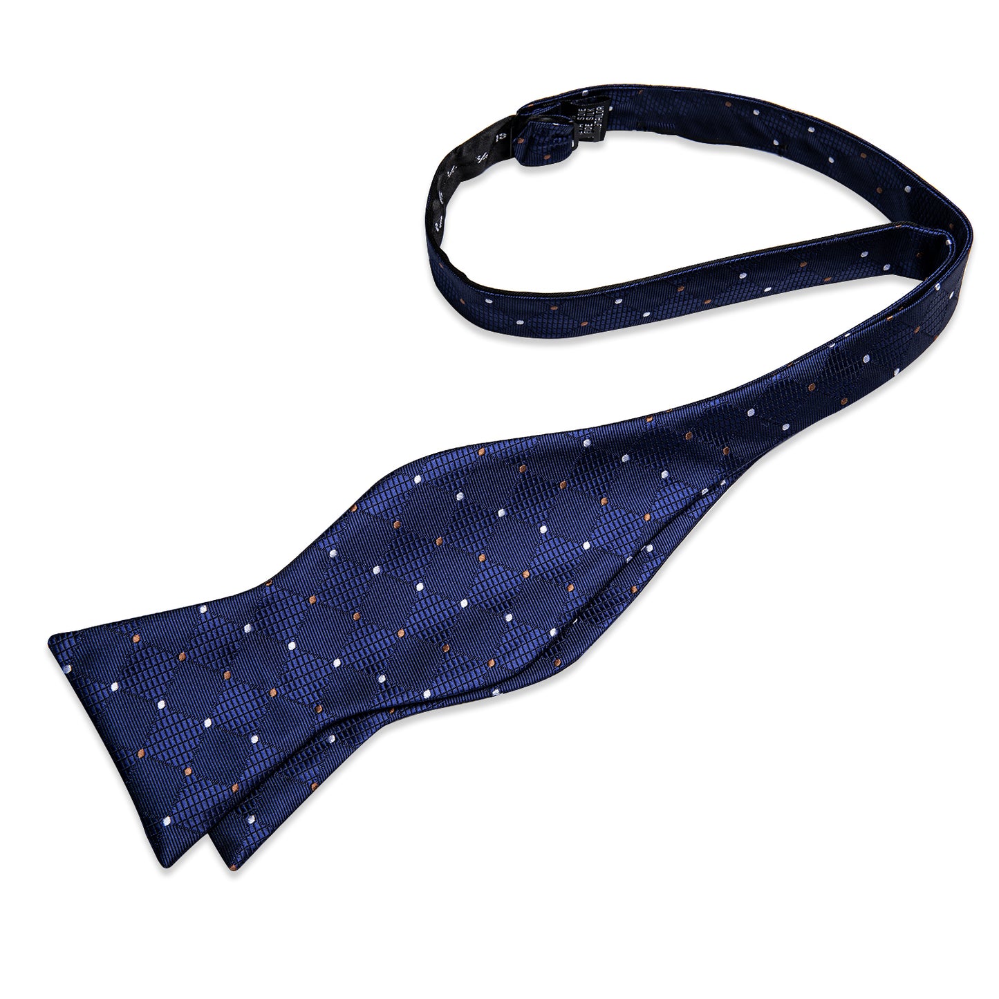 Blue with Gold and White Circles Bowtie, Pocket Square and Cufflinks