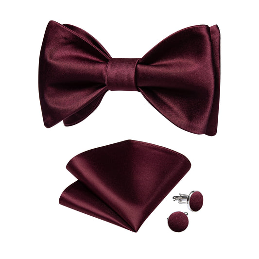 Solid Burgundy Bowtie, Pocket Square and Cufflinks