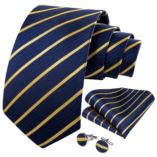 Blue and Gold Necktie, Pocket Square and Cufflinks