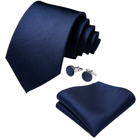 Dark Blue Necktie, Pocket Square and Cufflinks