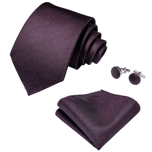 Solid Burgundy Necktie, Pocket Square and Cufflinks