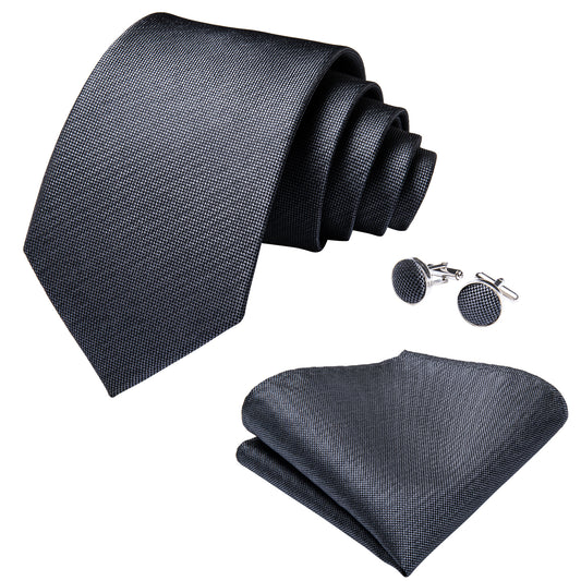 Solid Grey Necktie, Pocket Square and Cufflinks