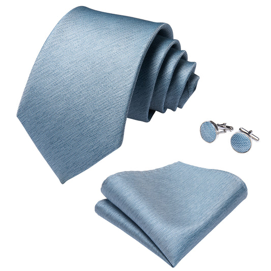 Solid Light Blue Necktie, Pocket Square and Cufflinks