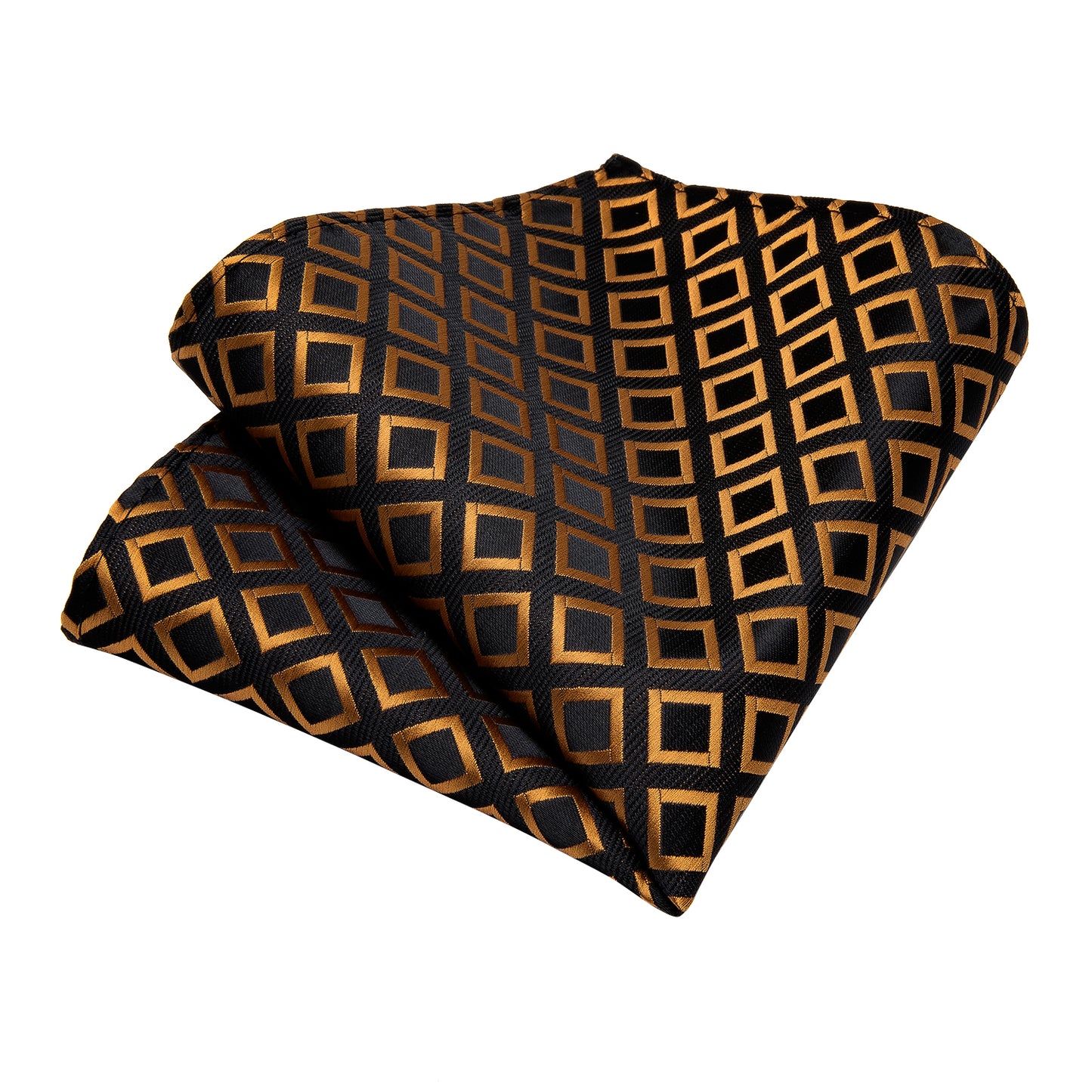 Black and Gold Squares Necktie, Pocket Square and Cufflinks