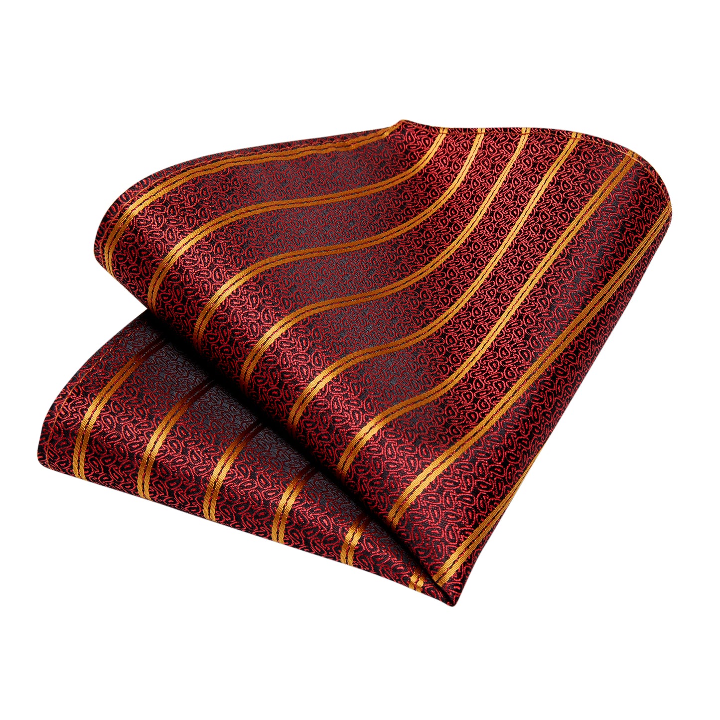 Burgundy and Gold Striped Necktie, Pocket Square and Cufflinks