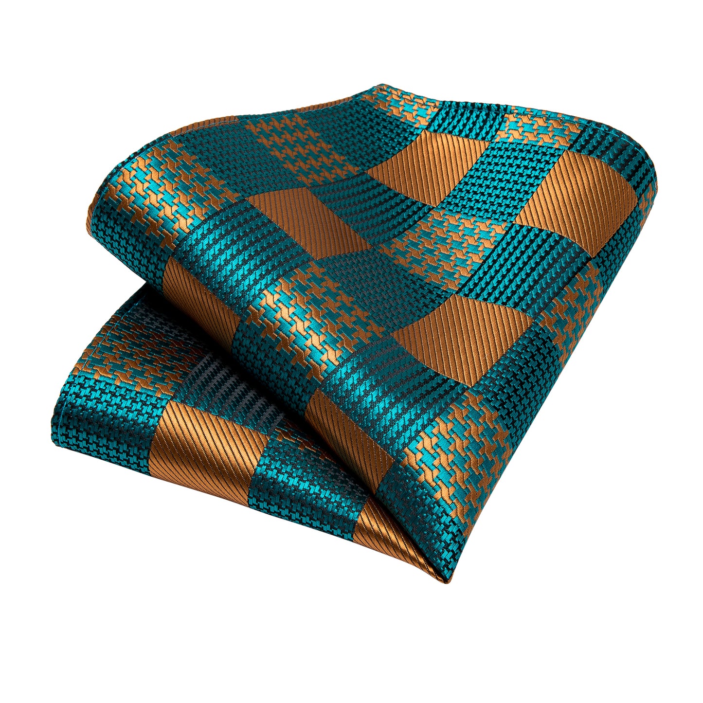 Teal and Gold Necktie, Pocket Square and Cufflinks