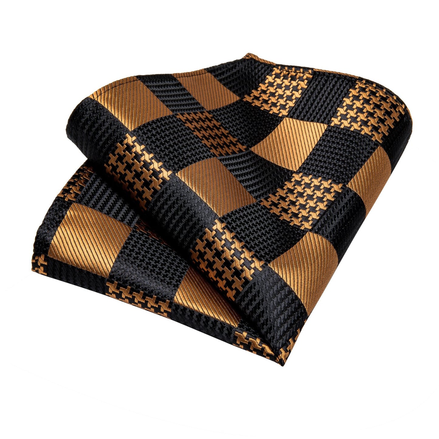 Black and Gold Diamond Print Necktie, Pocket Square and Cufflinks