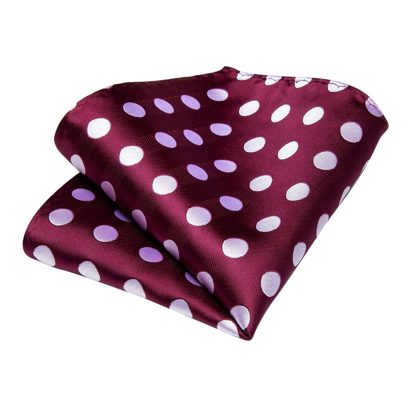 Burgundy with White Circles Necktie, Pocket Square and Cufflinks