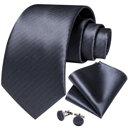Solid Grey Pattern Necktie, Pocket Square and Cufflinks