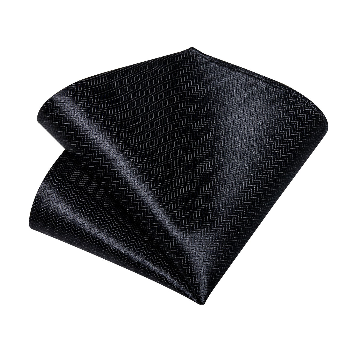 Solid Black Pattern Necktie, Pocket Square and Cufflinks