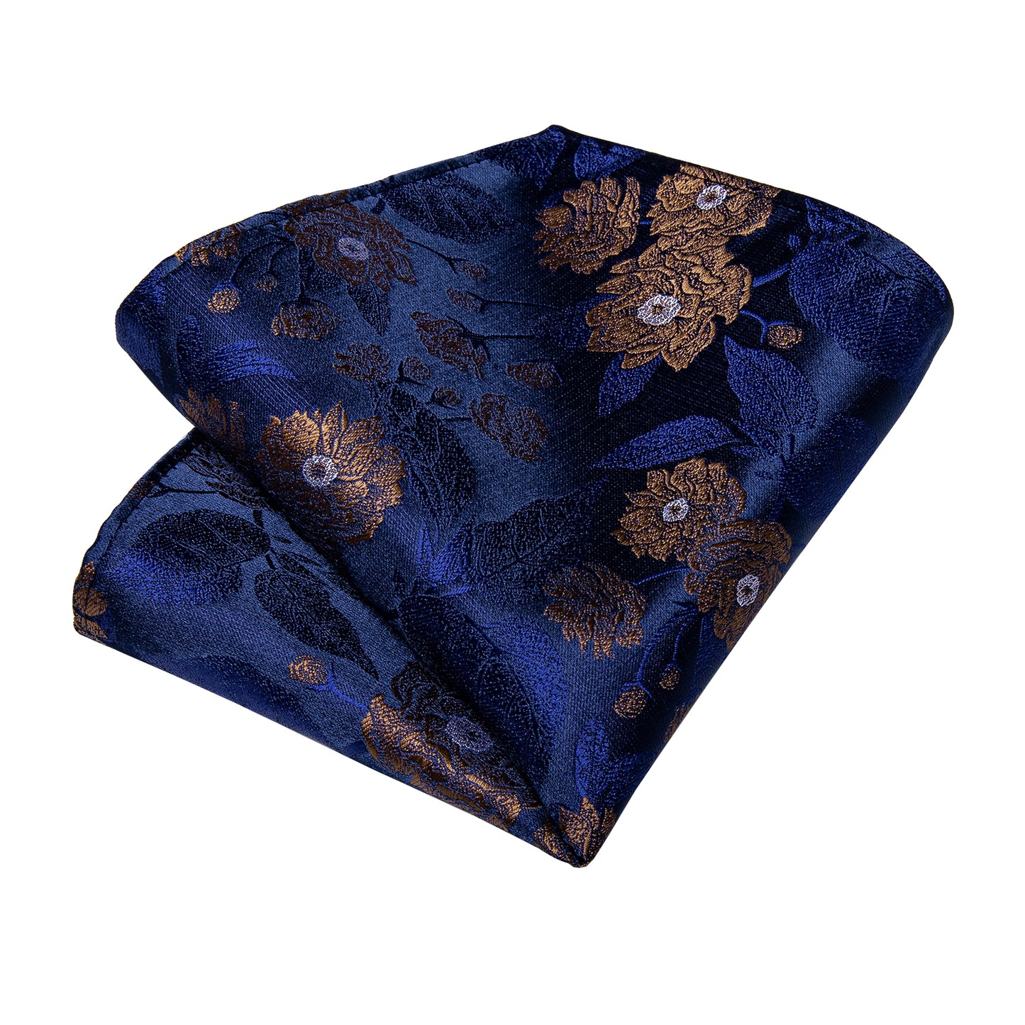 Blue and Gold Flower Necktie, Pocket Square and Cufflinks