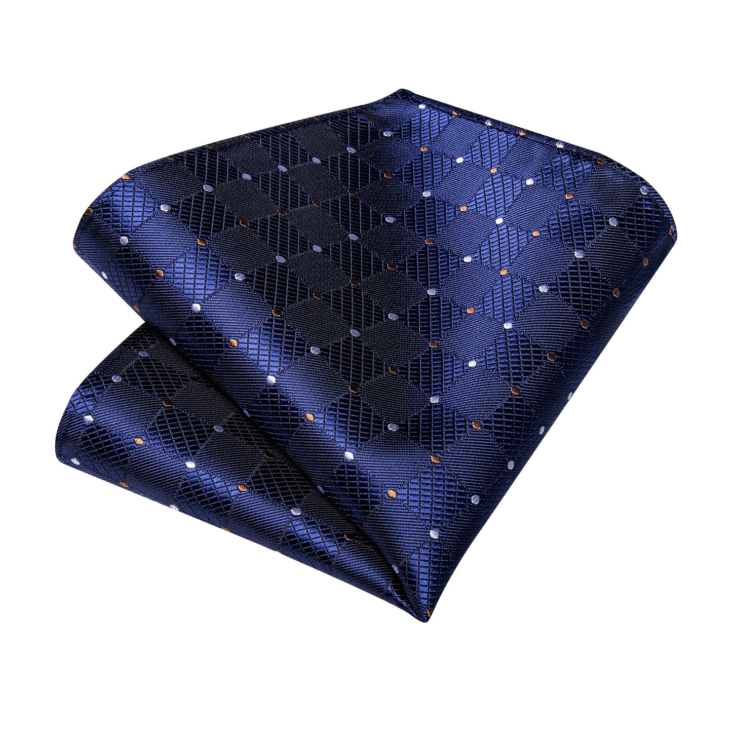 Blue with Gold and White Circles Necktie, Pocket Square and Cufflinks