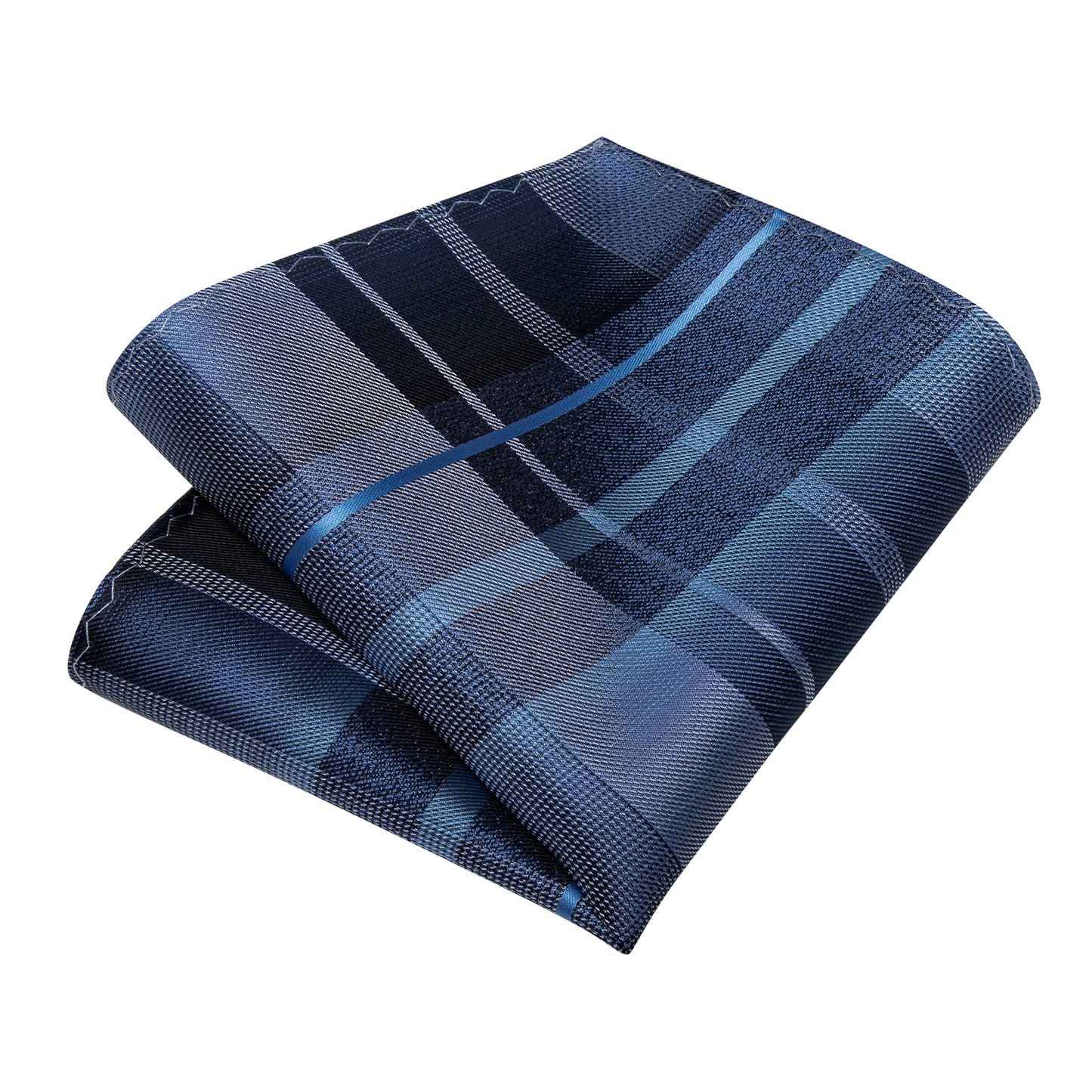 Blue and Grey Plaid Necktie, Pocket Square and Cufflinks