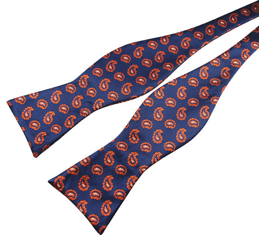 Dark Blue With Small Paisley Bow Tie with Pocket Square