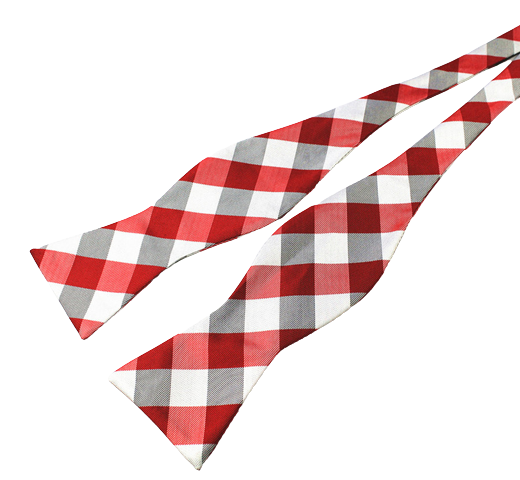 Red Grey and White Striped Bow Tie with Pocket Square