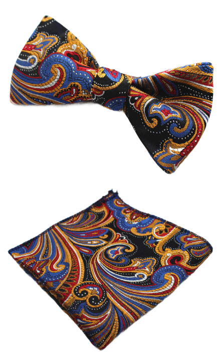 Multi Color Paisley Bow Tie with Pocket Square