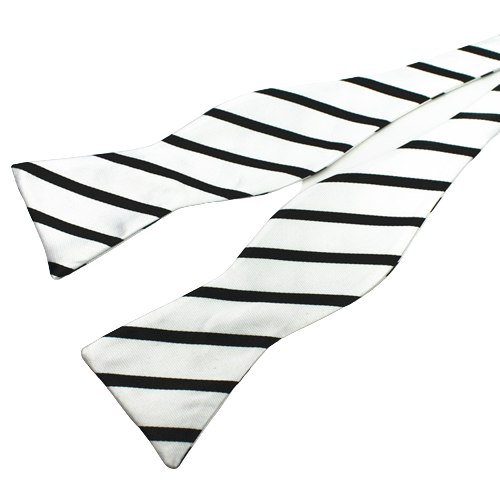 Black and White Striped Bow Tie with Pocket Square