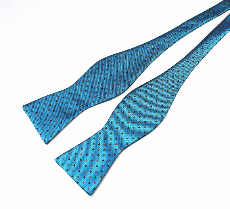 Teal with Brown/Dark Blue Polka Dots Bow Tie with Pocket Square