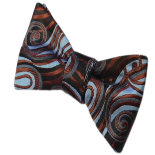 Brown and Blue Paisley Swirl Silk Bow Tie