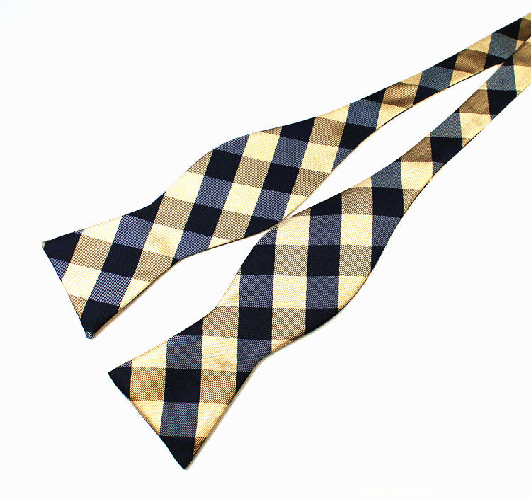 Gold and Dark Blue Bow Tie with Pocket Square