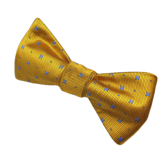 Gold and Blue dot Silk Bow Tie