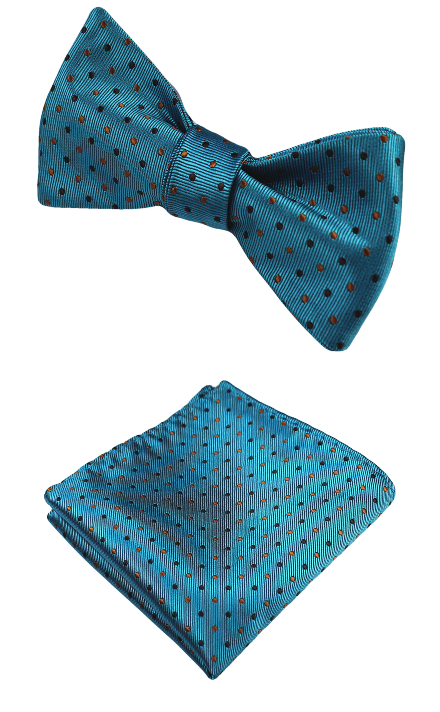 Teal with Brown/Dark Blue Polka Dots Bow Tie with Pocket Square