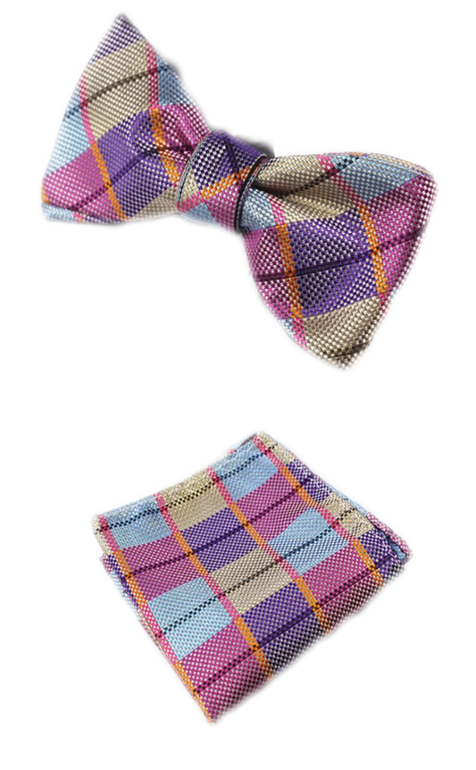 Multi Light Colored striped Bow Tie with Pocket Square